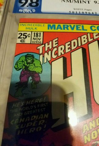 Incredible Hulk 181 9.  8 graded pgx 1st Wolverine.  Rare.  Logan movie. 5