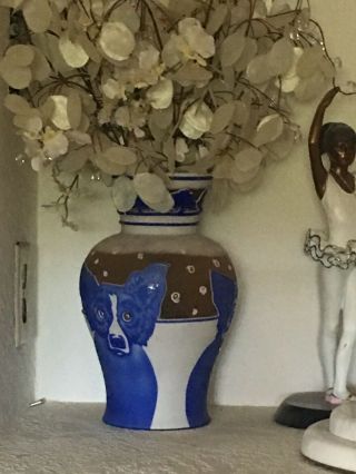 RARE George Rodrigue Pilgrim Blue Dog Vase - Winter Fest Cameo Glass 35 6