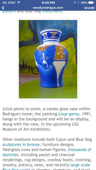 RARE George Rodrigue Pilgrim Blue Dog Vase - Winter Fest Cameo Glass 35 8