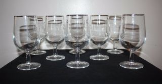 Set Of 8 Antique Platinum Rim Wine Water Glasses Stemware Embossed France