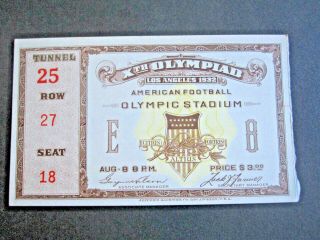 Vtg 1932 Los Angeles Ca American Football Olympic Stadium Ticket 8th August Usc
