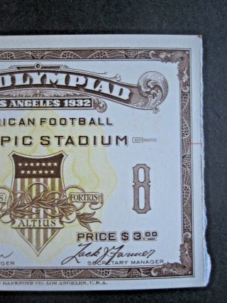vTg 1932 Los Angeles CA American Football Olympic Stadium Ticket 8th August USC 5