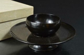 S9367: Japanese Wooden Lacquer Ware Tenmoku Teabowl Stand/tray