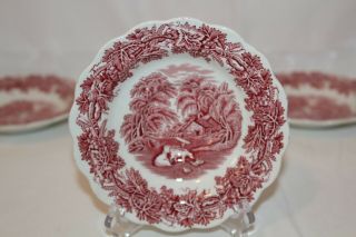 Booths China British Scenery Red Transferware Set Of 5 Saucers England Vintage