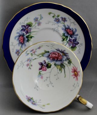 Crown Staffordshire Teacup & Saucer - Blue/flowers M296