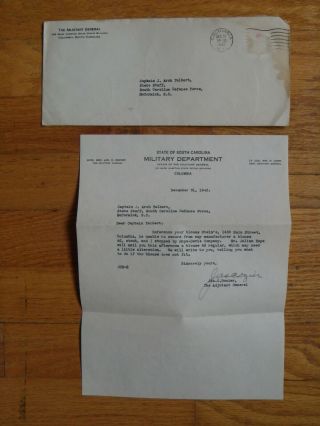 1942 Letter & Env - Signed By James C Dozier Medal Of Honor Winner - Sc Adj General