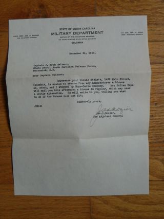 1942 Letter & Env - Signed by James C Dozier Medal of Honor Winner - SC Adj General 2