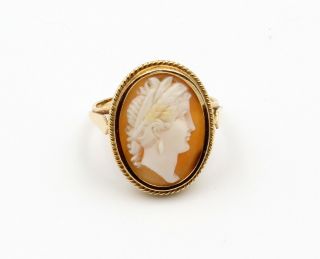 Antique 18k Yellow Gold Carved Shell Roman Male Youth Cameo Ring Size 6 723b - 6