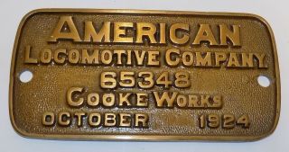 Rare 1924 Railroad Build Plate American Locomotive Cooke