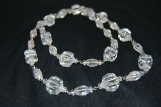 Vintage Art Deco Estate Rock Crystal Necklace Faceted Rose Quartz Beaded 39 "