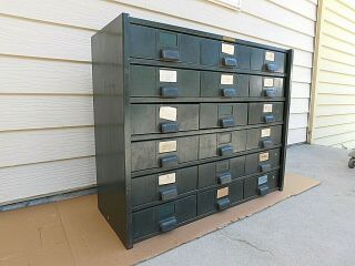 Big Industrial Vintage 18 Drawer Parts Bin Hobart Cabinet 24t X 30w