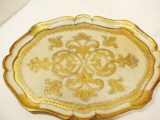 Antique Vtg Italian Florentine Gold Gilt Wood Wooden Tray 13.  5x10 Tole