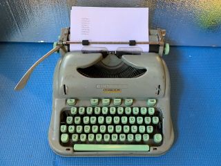 Vintage 1958 Hermes 3000 Seafoam Portable Typewriter - Please Read - See Photos
