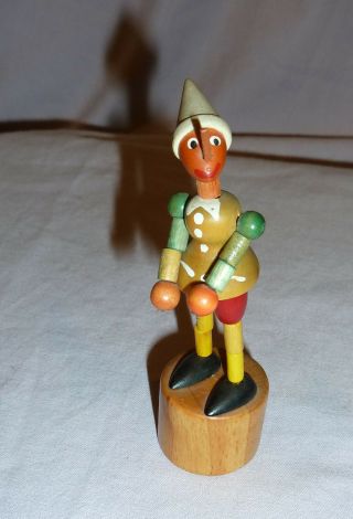 Vintage Pinocchio Wood Push Puppet - Fomlet - Made In Italy