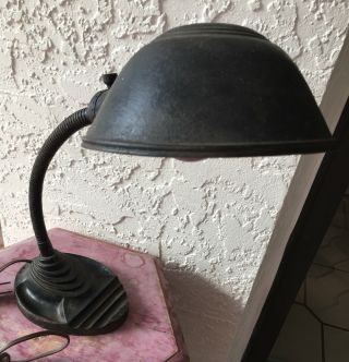 Antique Industrial Cast Iron & Metal Art Deco Goose Neck Table Lamp 3