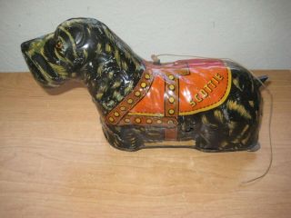 Antique Mar (x) Tin / Wind Up Toy Scotty Dog / 10 " / No Key / Broke Tail & Ears