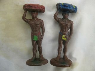 J.  H.  Miller 1950s Blo - Mold Plastic Painted Jungle African Native Bearer Figures