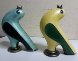 Rare Antique J.  Tostrup Sterling Silver & Enamel Bird Salt & Pepper