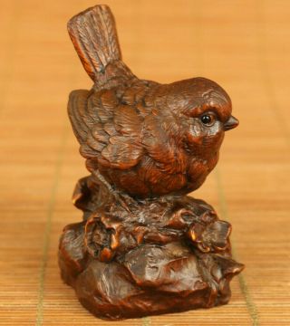 Chinese Old Boxwood Hand Carving Lovely Bird Statue Table Home Decoration
