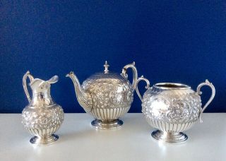 Fabulous Antique Victorian Repousse Silver Plated Tea Set Lee & Wigfull C1899