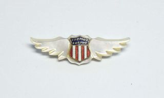 Vintage Carved Mother Of Pearl Wwii Air Force Pilot Wings Sweetheart Brooch/pin