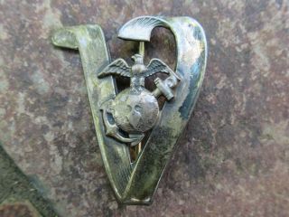 Vintage Sterling Silver United States Marine Corps " V " Victory Pin