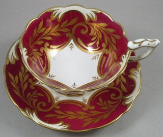 English Bone China Burgundy Heavy Gold Cup And Saucer / Royal Stafford Teacup