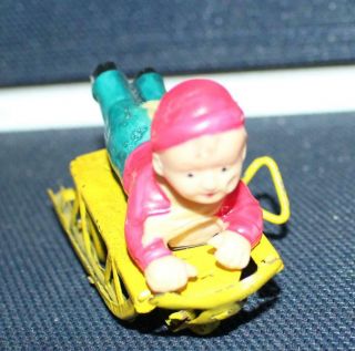Vintage Celluloid Boy On Sled Wind - Up Toy As Found