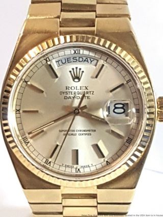 18k Gold Vintage Rolex President 19018 Mens Day Date Quickset Watch 2