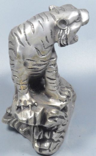 Collectable Handwork Old Miao Silver Carve Exorcism Tiger Souvenir Tibet Statue 3