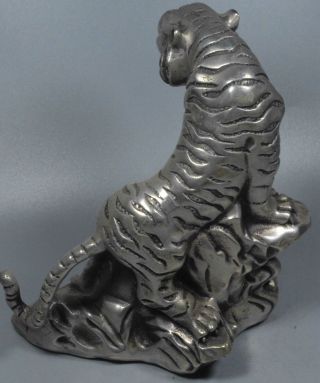 Collectable Handwork Old Miao Silver Carve Exorcism Tiger Souvenir Tibet Statue 4