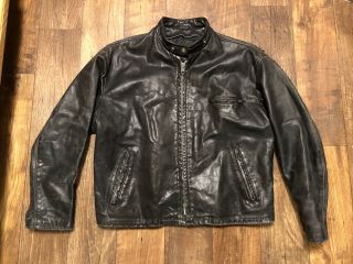 Vtg Schott Sz 50 Xl Leather Motorcycle Jacket Distressed Black