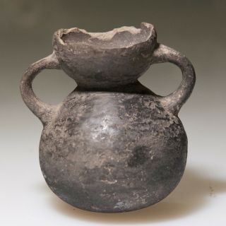 Pre - Columbian Blackware Chimu Bottle Stirrup Handles Peru 400 A.  D.  - 600 A.  D.