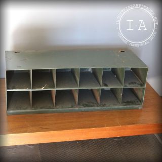 Vintage Industrial Green Partitioned Metal Storage Cabinet Organizer Bin 2
