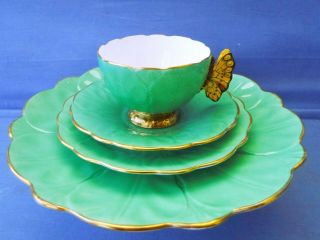 Antique Aynsley Butterfly Handle Tea Trio & Cake Plate