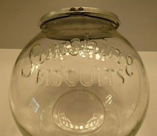 Antique Sunshine Biscuit Glass Round Counter Display Jar Loose - Wiles Lid Vintage