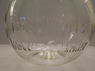 Antique SUNSHINE BISCUIT Glass Round Counter Display Jar Loose - Wiles Lid Vintage 3