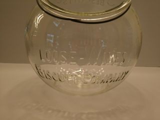Antique SUNSHINE BISCUIT Glass Round Counter Display Jar Loose - Wiles Lid Vintage 7