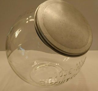 Antique SUNSHINE BISCUIT Glass Round Counter Display Jar Loose - Wiles Lid Vintage 8
