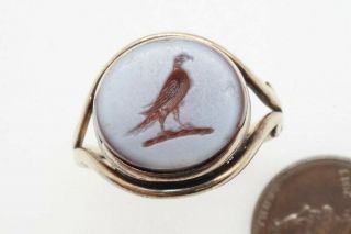 Antique Victorian English 9k Gold Sardonyx Falcon Crest Signet Ring C1880