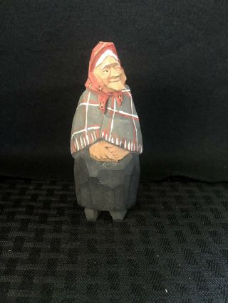 Nils Gunnarsson Swedish Wood Hand Carved Figure Woman With Blanket - Nr - Mt B