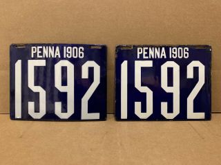1906 Pennsylvania Porcelain License Plate Pair Tag Rare Sign Pa Penna Gas Oil