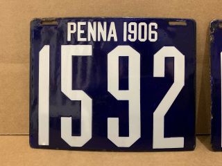 1906 Pennsylvania Porcelain License Plate Pair Tag Rare Sign PA Penna Gas Oil 2