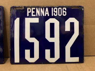 1906 Pennsylvania Porcelain License Plate Pair Tag Rare Sign PA Penna Gas Oil 3