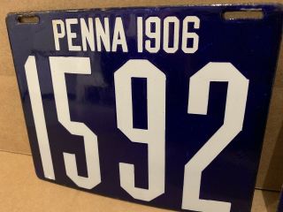 1906 Pennsylvania Porcelain License Plate Pair Tag Rare Sign PA Penna Gas Oil 4