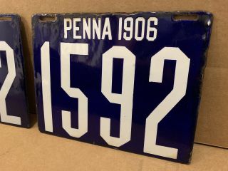 1906 Pennsylvania Porcelain License Plate Pair Tag Rare Sign PA Penna Gas Oil 5