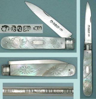 Antique Mother Of Pearl & Sterling Silver Folding Fruit Knife Hallmarked 1836