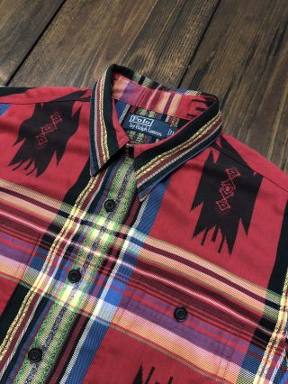Vintage Polo Ralph Lauren Southwestern Aztec Indian Shirt • Rare • Large