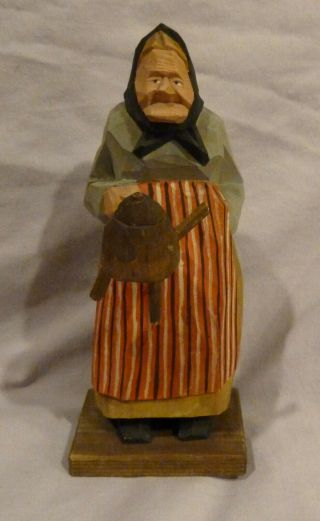 Swedish Hand Carving - Old Lady W/kettle - Nils Gunnarsson - 194o 