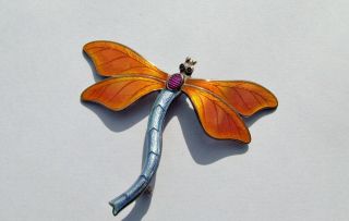 J A & S Art Nouveau Silver Enamel Dragonfly Brooch